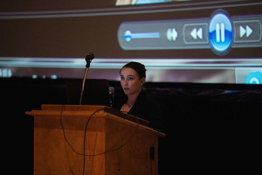 A student presents during the paper segment of the Undergraduate Research Conference.